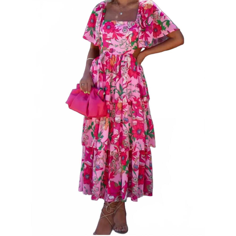 NEW UNISHE spring fling cutout dress in pink multi